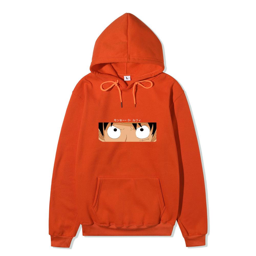 One Piece Monkey D Luffy Hoodie, Anime Character Eyes Print Long Sleeve Pullover Hooded Sweatshirt Casual Streetwear