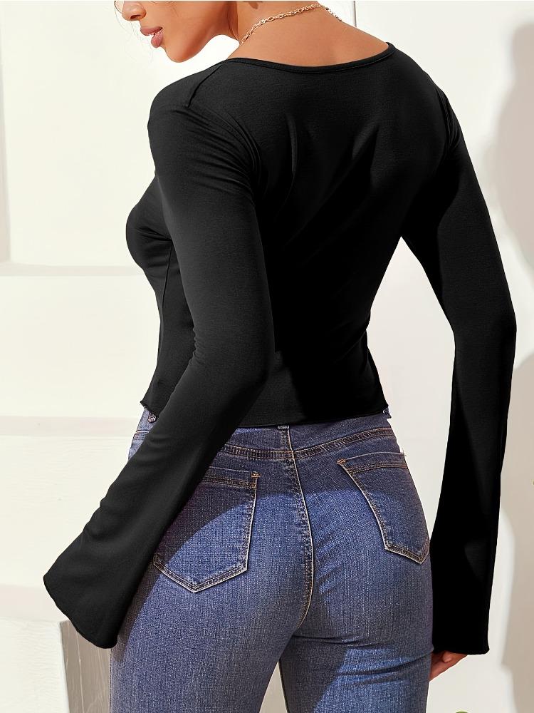 Осень Зима Однотонная Узкая Базовая Футболка с Длинным Рукавом Женская Сексуальная с V-образным Вырезом Модная Повседневная Базовая Офисная Женщина Облегающий Стиль Женский Элегантный Топ