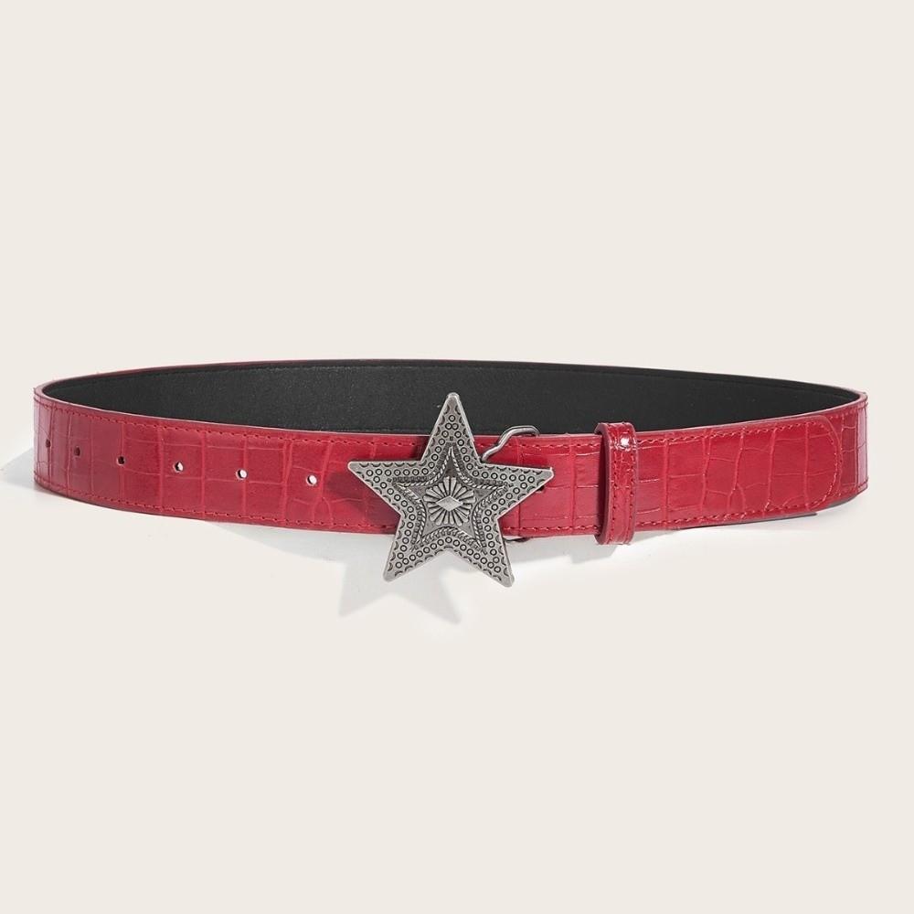 Red Women's Belt PU Leather Hip-hop Waistband Retro Fashion Jeans Belt
