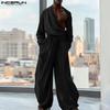 Men Long Sleeve Cutout Loose Long Jumpsuits Casual Ruffled Rompers