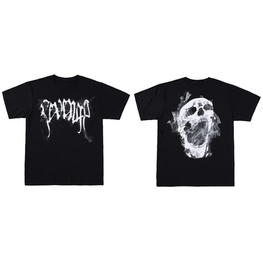 2025 Лето Новая Высококачественная Футболка с Напечатанным Надписью Череп Молния High Street American Casual для Мужчин и Женщин Топ