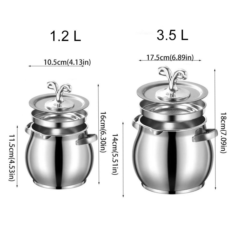 Stainless Steel Lard Strainer Tank Binaural Handle Lard Storage Can Durable Oil Filter Pot  Cooking