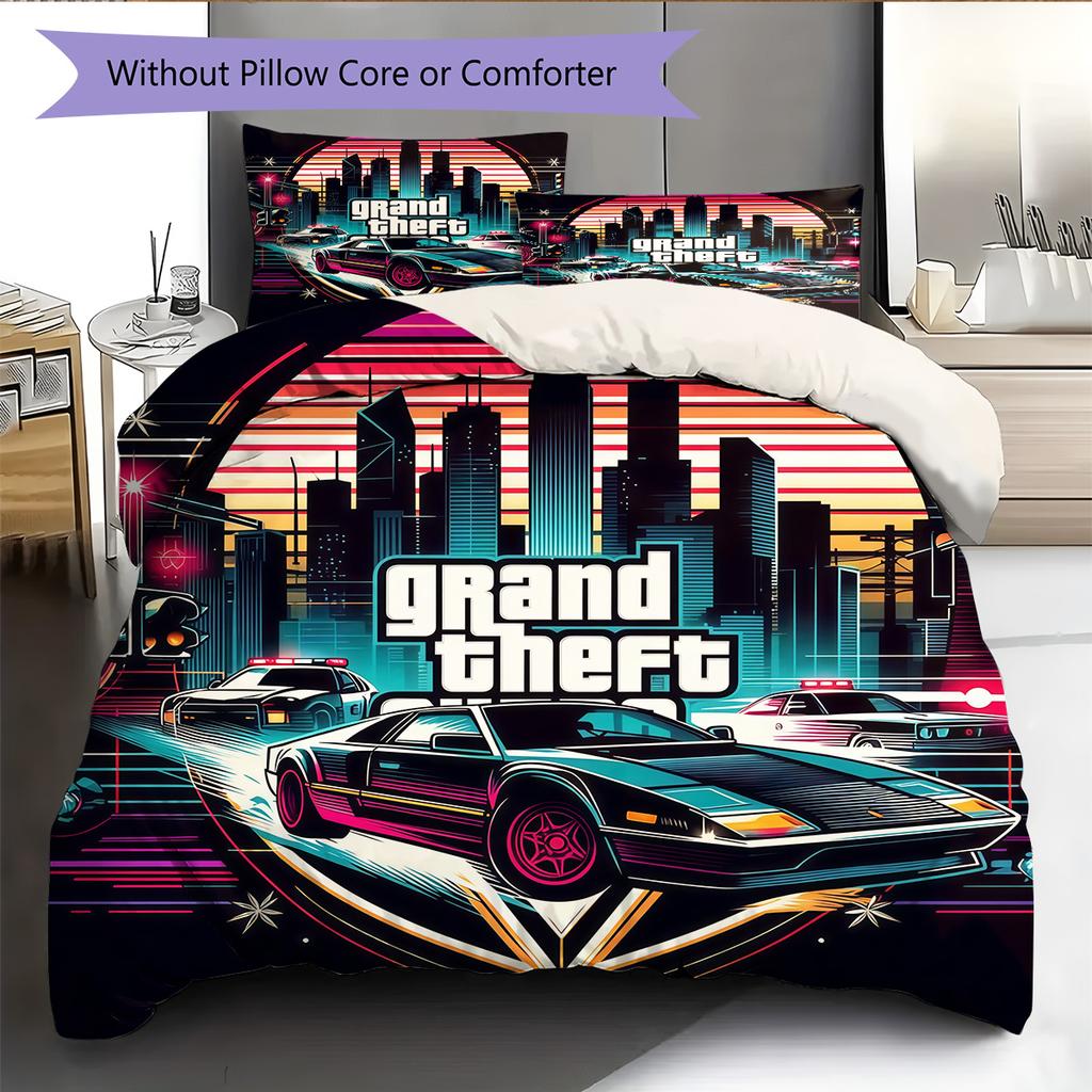 GTA Pattern Bedding Quilt Set Quilt Cover Pillowcase Home Decoration Birthday Gift (1 * duvet cover + 2 * pillowcase, without core)