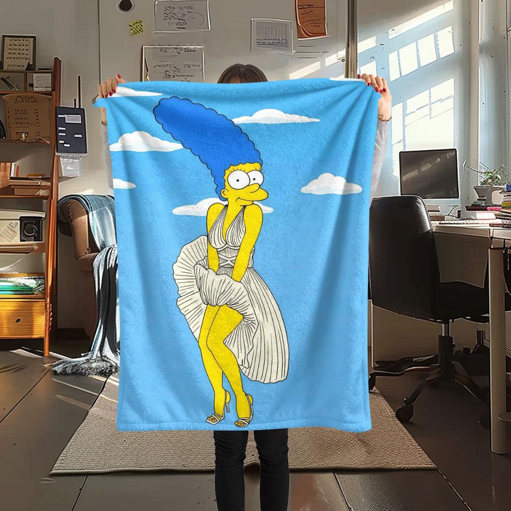 Marge Simpson Printed Flannel Blanket, soft throw for bedroom sofa, washable, fan merchandise, great gift.