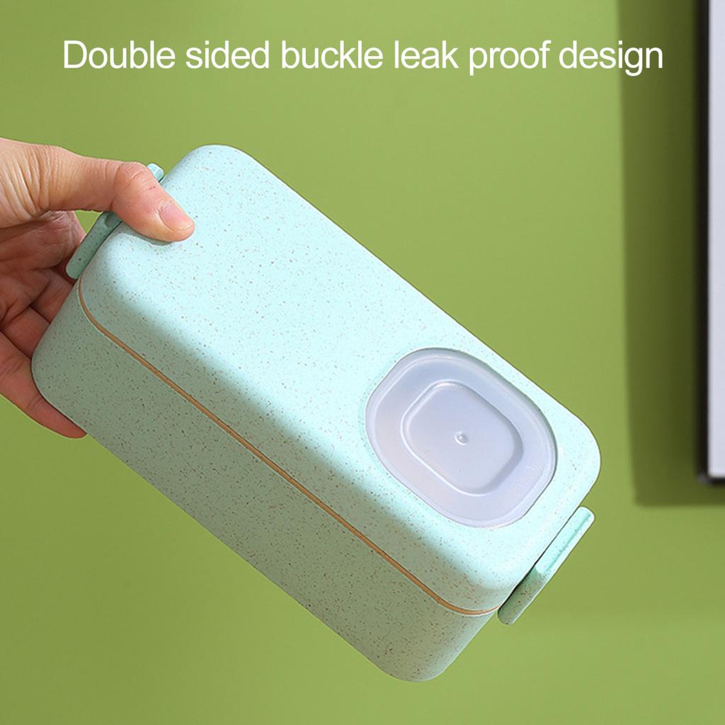 Leak-proof Bento Lunch Box with 3 Compartments Double Layer Buckle Closure Microwave Safe Stackable Salad Box for Kids Adults