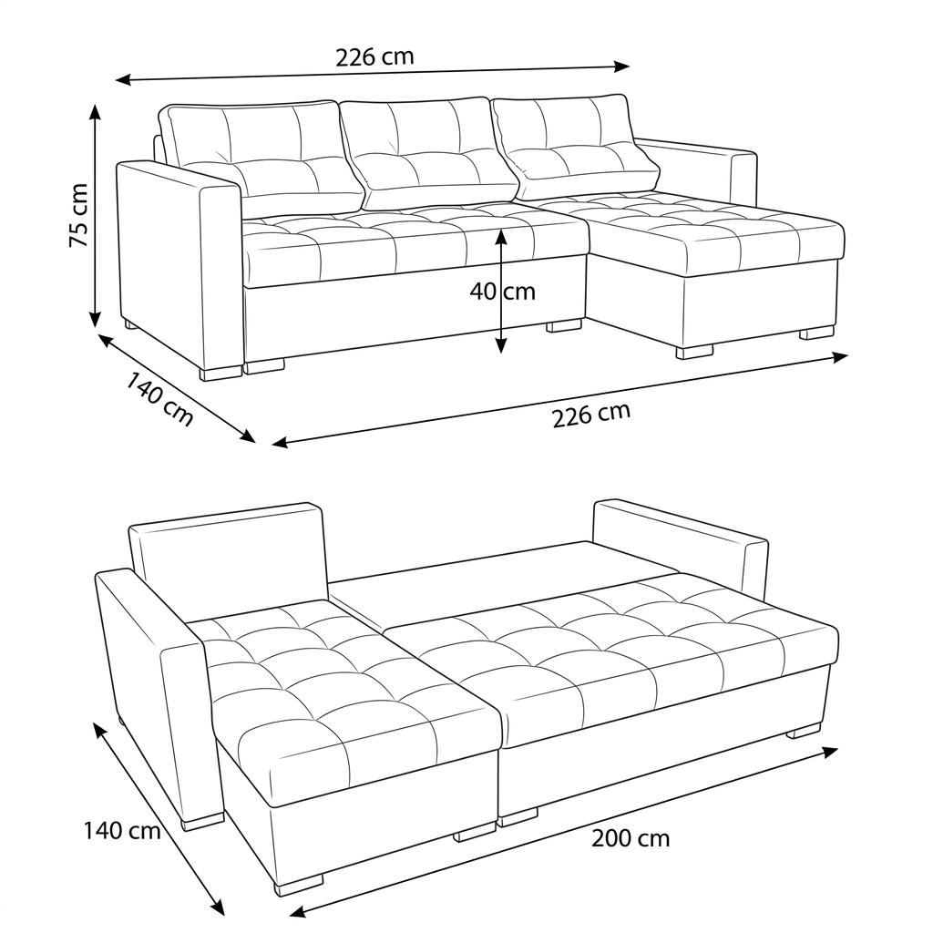 Ausziehbares Ecksofa Varius mit Schlaffunktion, 2 Bettkästen, Kunstleder, Family Meble