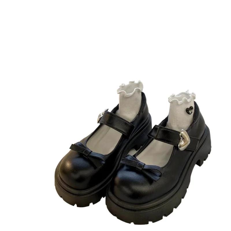 Модная женская обувь на распродаже 2025 Мэри Джейн Женские туфли на высоком каблуке Платформа Повседневные туфли Женские Однотонные С круглым носком Средний каблук Туфли с бантом Женские