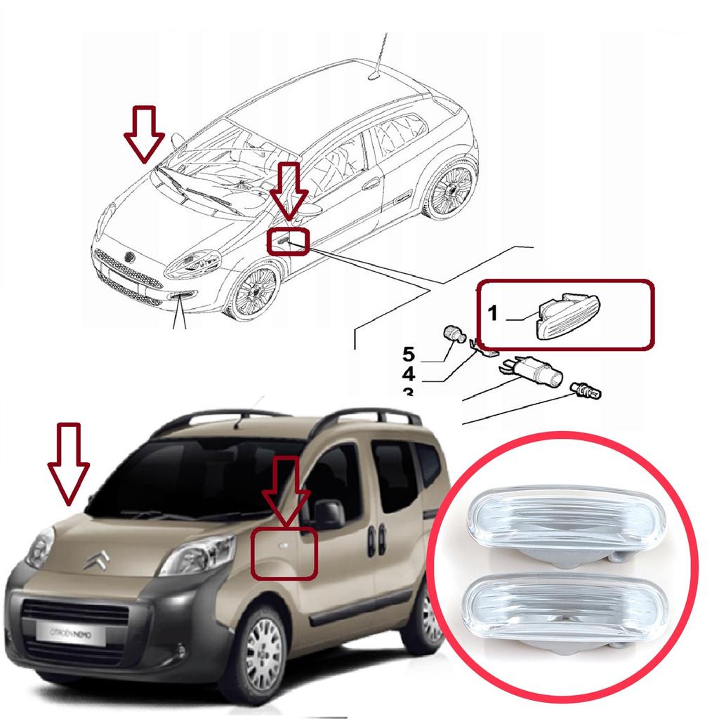 BSP1129-1 боковой мигающий индикатор, повторитель лампы, набор сигналов, белый для Fiat Peugeot Citroen Abarth Musa 51942933