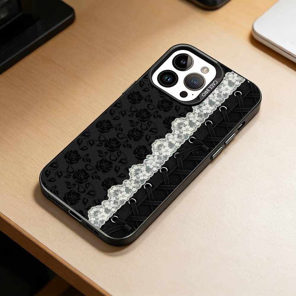 Элегантный дизайн с принтом черного кружева Чехол для телефона для iPhone 17, 16, 15, 14, 13, 12, 11 Plus, Pro Max, XS, Цветная серебристо-черная крышка