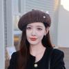 Берет Детский Осень и Зима Литературный и Ретро Шляпа Художника Цветная Шерстяная Лицевая Маленькая Модная Тыквенная Шляпа