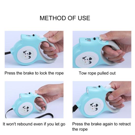 5m Retractable Pet Leash with LED Flashlight Ergonomic Handle Adjustable Long Walking Dog Leash for Small Medium Dogs