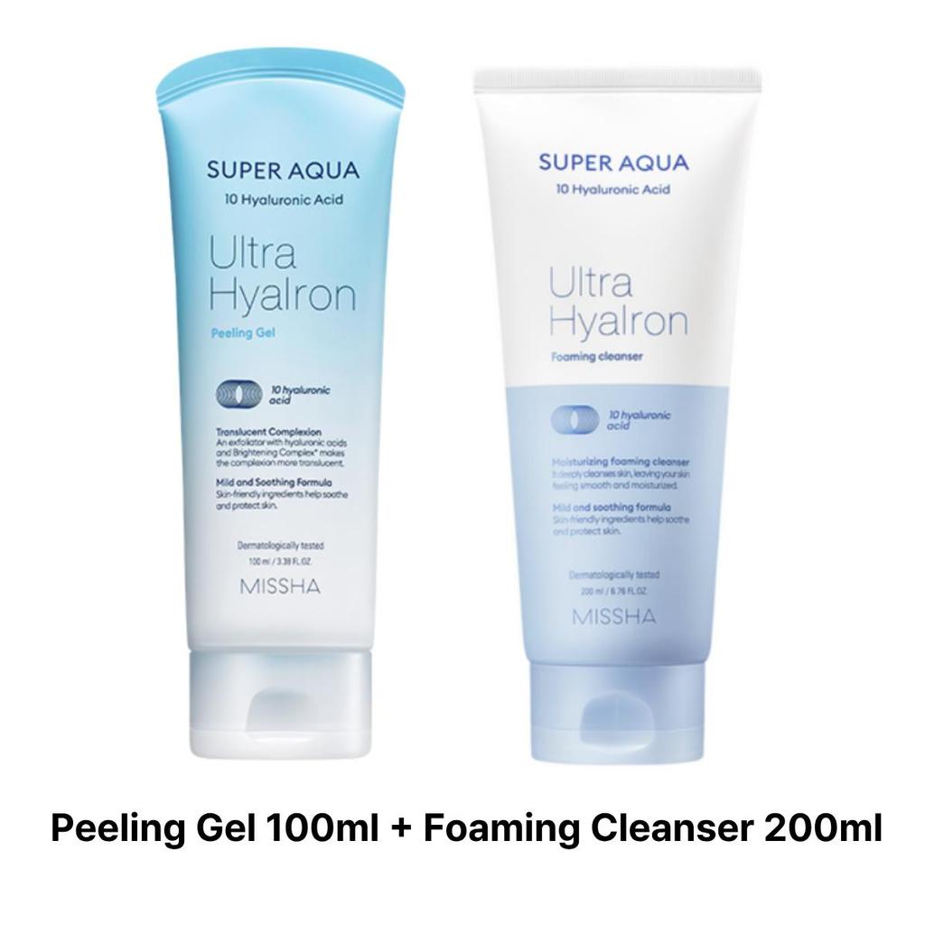 [MISSHA]Super Aqua Ultra Hyalron Set: Peeling Gel 100ml + Foaming Cleanser 200ml