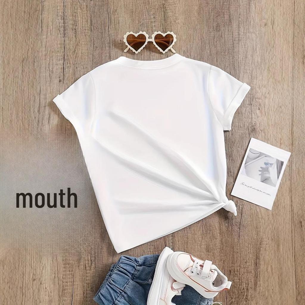 Футболка с короткими рукавами и узором в виде сердца для девочек, идеальна для лета, возраст 1-8 лет