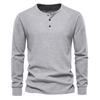 Men's Round Neck Button Long Sleeve Shirt Men's Casual Fashion Solid Color Shirt