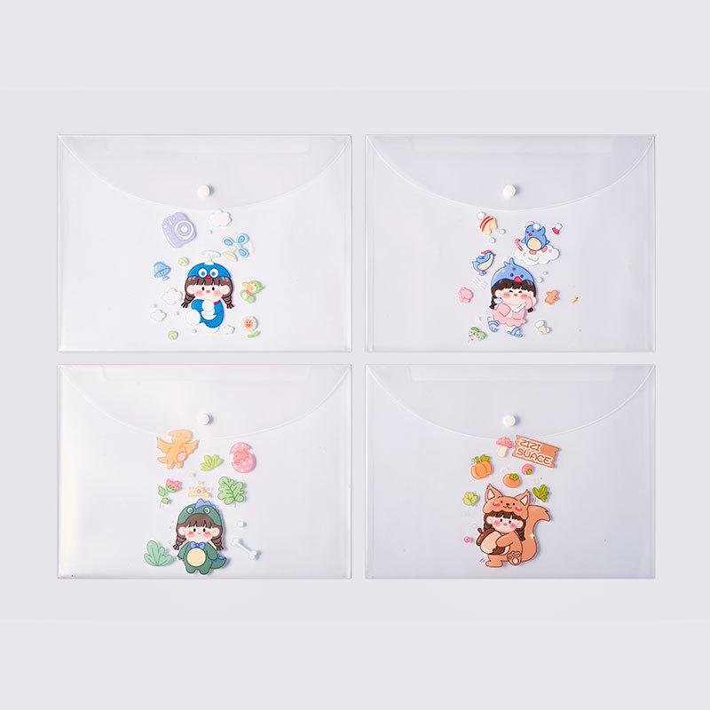 4 шт. Сумки-файлы для документов Милый мультяшный держатель для файлов Кнопка-защелка ПВХ Папка Пенал Офисная сумка для информации Студенческие канцелярские товары