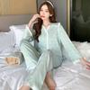 Women's Ice Silk Pajama Set Thin Long Sleeve Suit Satin Pyjamas