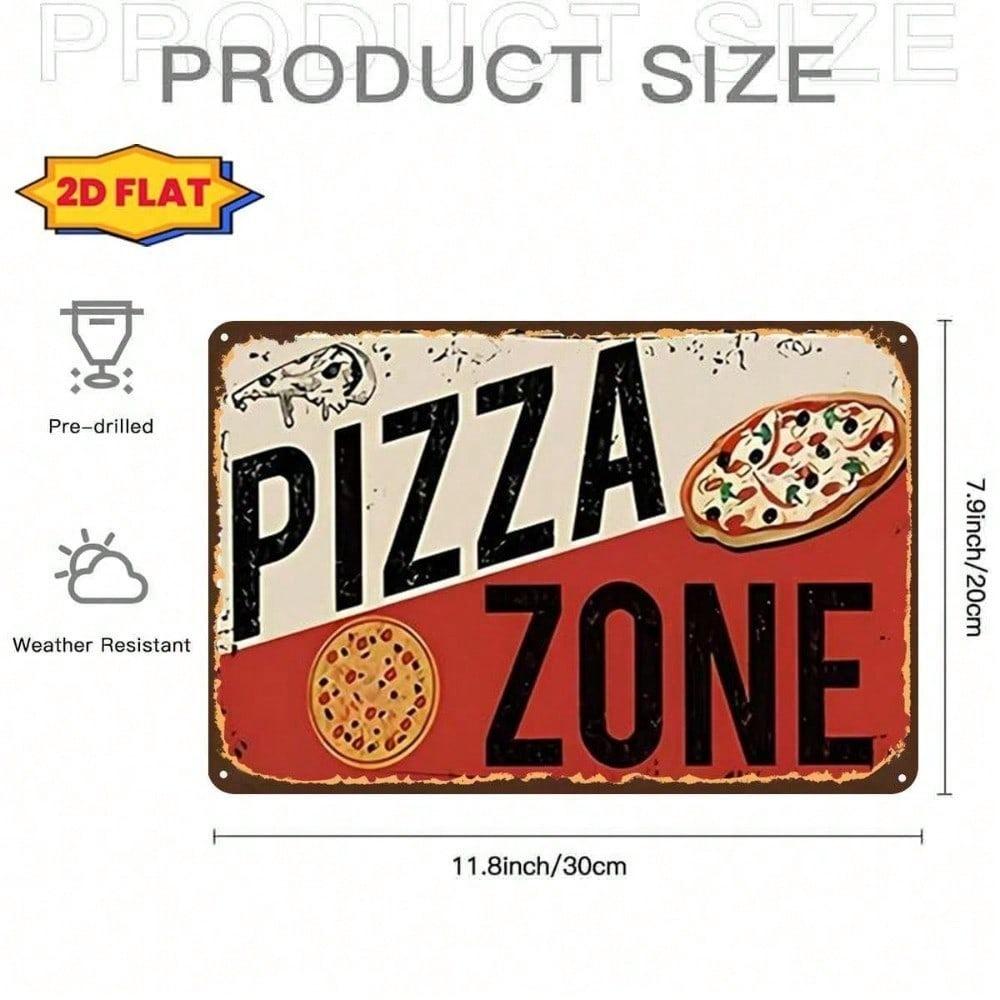 Винтажная металлическая вывеска Pizza Zone, Ретро настенный декор для кафе, Железная табличка с предварительно просверленными отверстиями для кухни