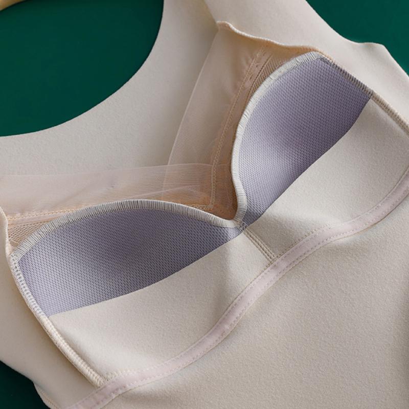 Women's Winter Warm Lace Velvet Thermal Vest Embroidered Fixed One-Cup Slim Bottoming Thickened Underwear