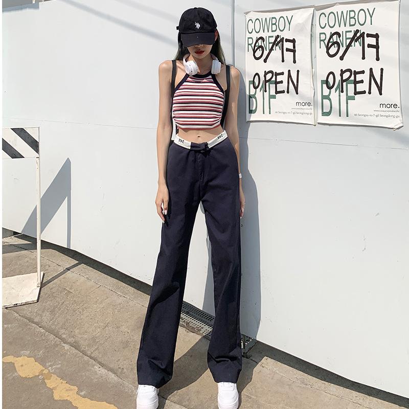 Уличные повседневные брюки. Женские свободные прямые брюки с высокой талией.