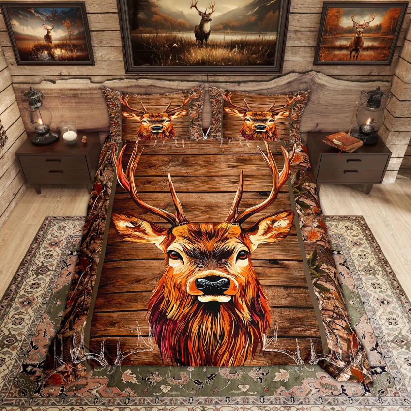 Comforter Homewish Rustic Deer Bear Woodland Animal Checkered Set Farmhouse Lodge Cabin Bedding Set