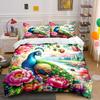 Peacock and Floral Landscape Bedding Duvet Cover Set  (1*Duvet Cover 2*Pillowcases, without duvet insert)