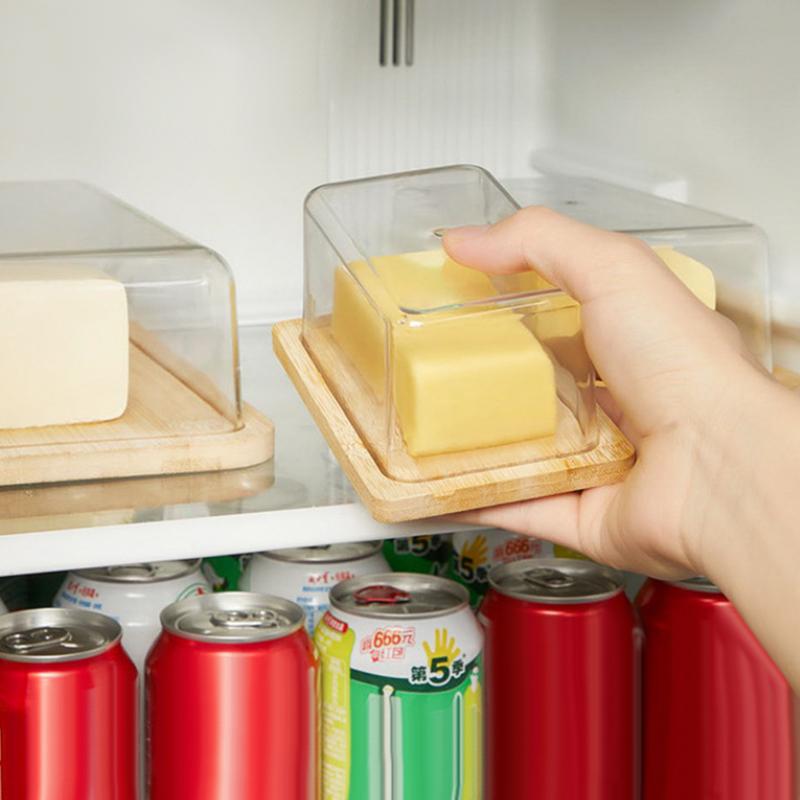 Countertop Bamboo Butter Dish Plate With Transparent Acrylic Lid Kitchen Storage Butter Container Box Butter Tableware