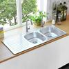 Double Kitchen Sink with Drainboard Strainer & Siphon Stainless Steel