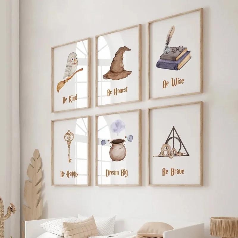 Classic Movie Wizard Owl Magic Books Posters Broom Potter Alphabet Canvas Painting Prints Wall Picture Kids Room Home Decor Gift