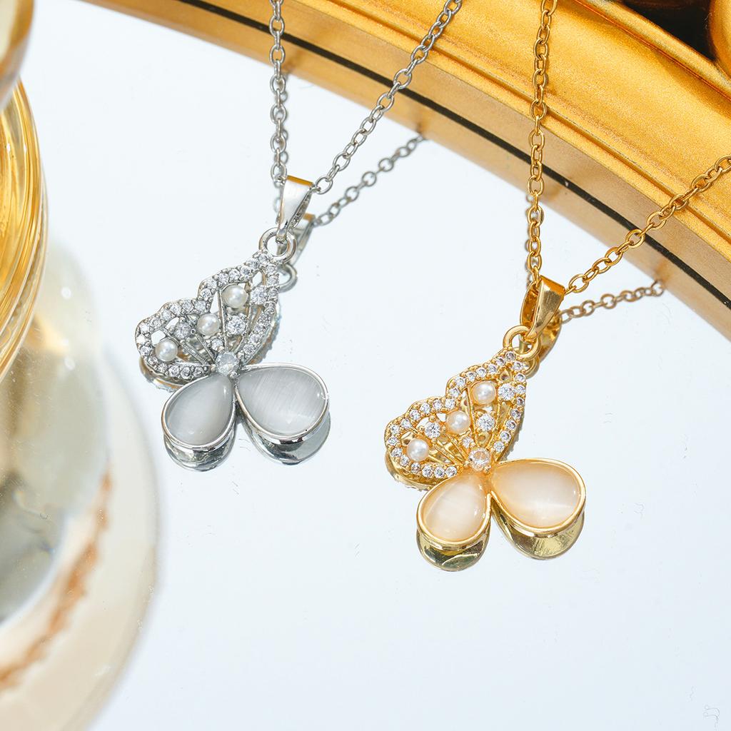 Ожерелье с бабочкой из кошачьего глаза для женщин, универсальная высококачественная цепочка на ключицу, темперамент