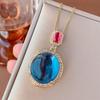 Jewelry Simulation Pigeon Blood Red Corundum Green Chalcedony Plain Retro Gold Pendant 18 * 20