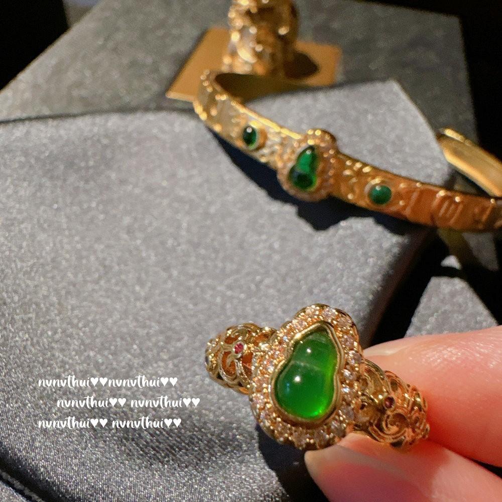 Ancient Gold Filigree Flower Gourd Zircon Bracelet, New Chinese Style, Chalcedony Gourd Fulu Earrings, Set