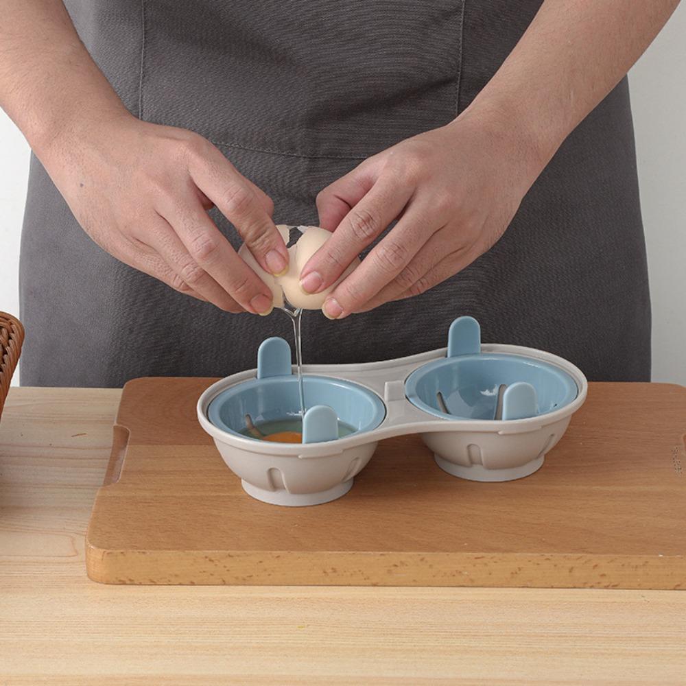 Double Cup Microwave Egg Poacher Detachable Drain Basket Double Egg Poacher Cook Poached Eggs