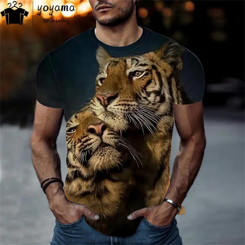 Мужская футболка с коротким рукавом и принтом тигра 3D Digital Crew Neck - модные дышащие удобные летние футболки большого размера