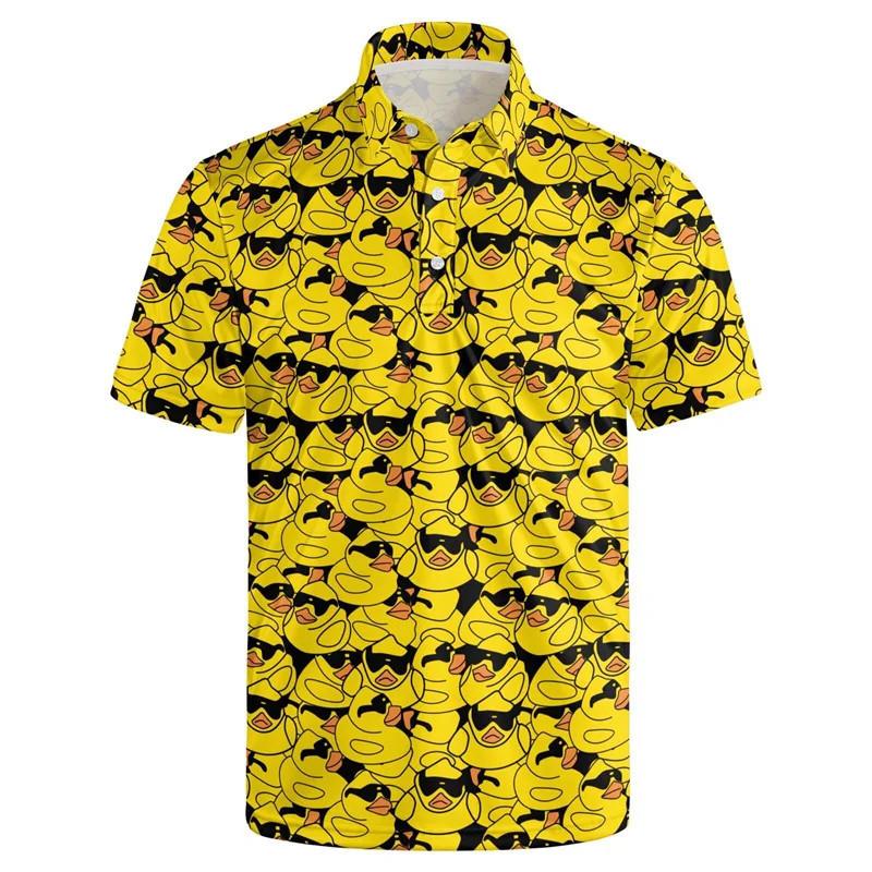 Cool Duck Graphic Short Sleeve Polo Shirt, Trendy Casual Summer Top