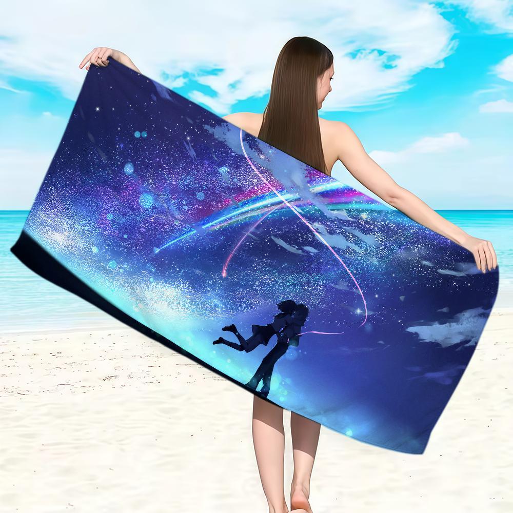 Anime Y-Your N-Name Towel Soft Lightweight Anti-Sand Large Beach Towel Quick-Drying Bath Sports Family
