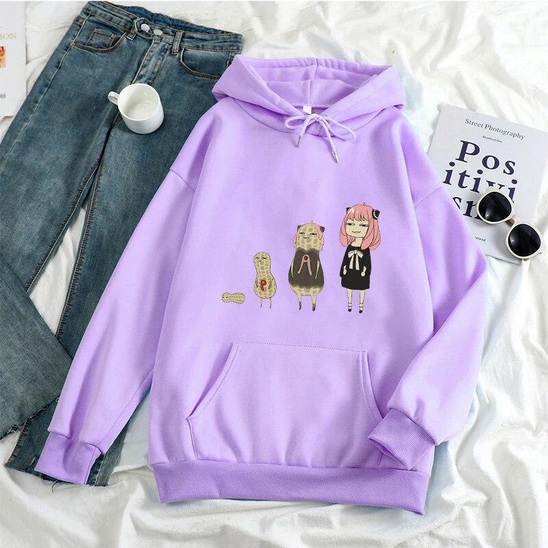 Kawaii Harajuku аниме с капюшоном из флиса Spy X Family Unisexga Толстовка Милая японская мультяшная женская унисекс осенне-зимняя теплая спортивная одежда