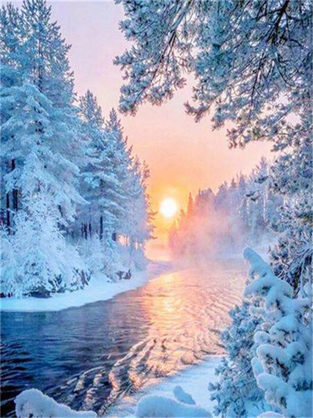 Полный квадратный круглый набор для алмазной живописи Дерево Снег Домашний декор Вышивка Мозаика Зимний пейзаж Настенное искусство