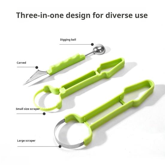 3-в-1 Лопатка для фруктовых шариков Ложка для дыни Сепаратор мякоти Инструменты для резьбы по фруктам из нержавеющей стали для дыни, арбуза, киви, кухонных фруктов