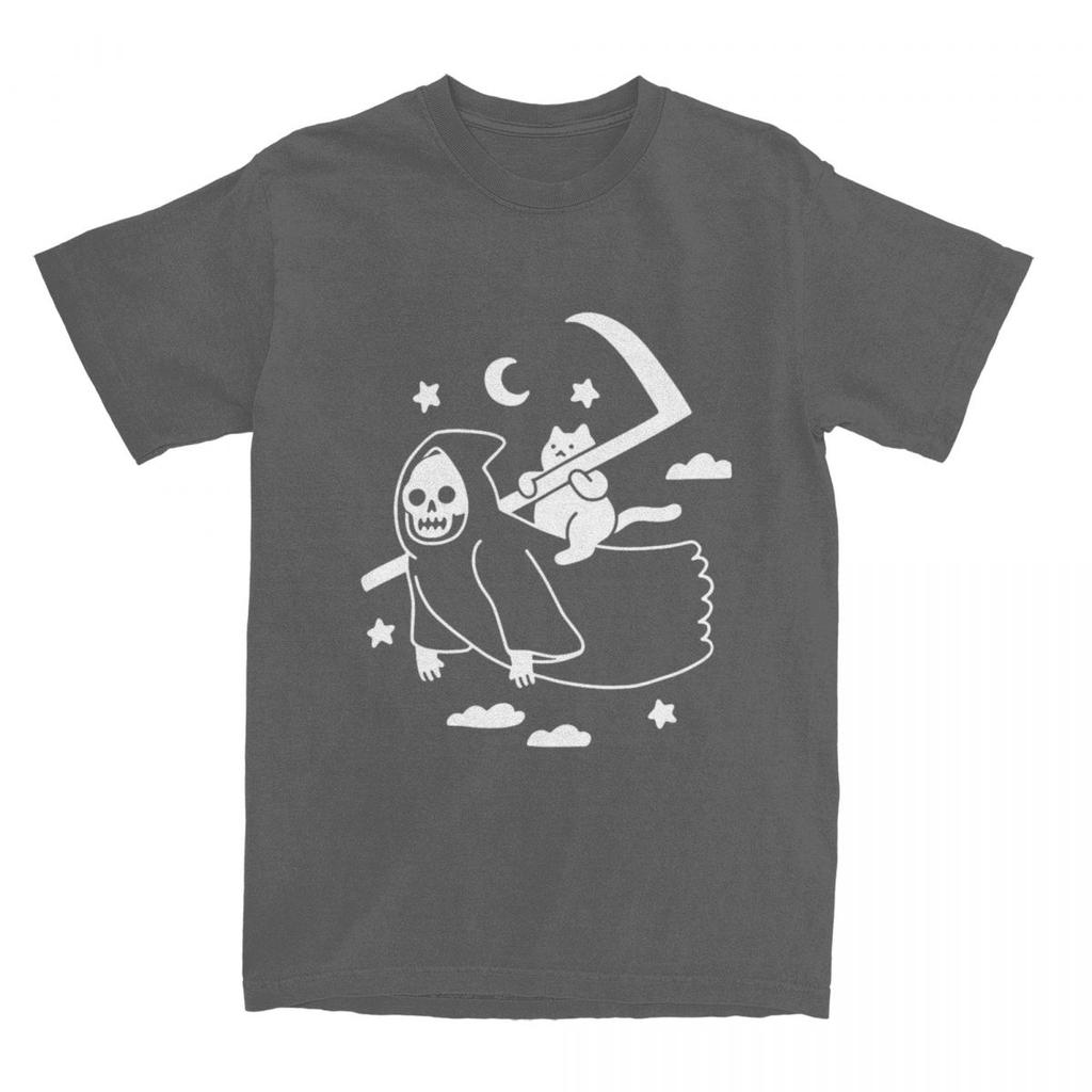 Футболка Cat Riding Grim Reaper Goth Merchandise для мужчин и женщин, готический юмор, винтаж, чистый хлопок, новое поступление, футболки