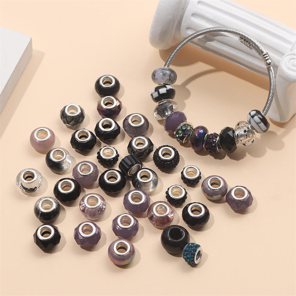 30/50/100 шт. бусин с крупным отверстием, бусины-ручки из смолы с крупным отверстием, европейские бусины, стеклянные бусины с крупным отверстием, бусины со стразами, изготовление ручек, изготовление браслетов оптом