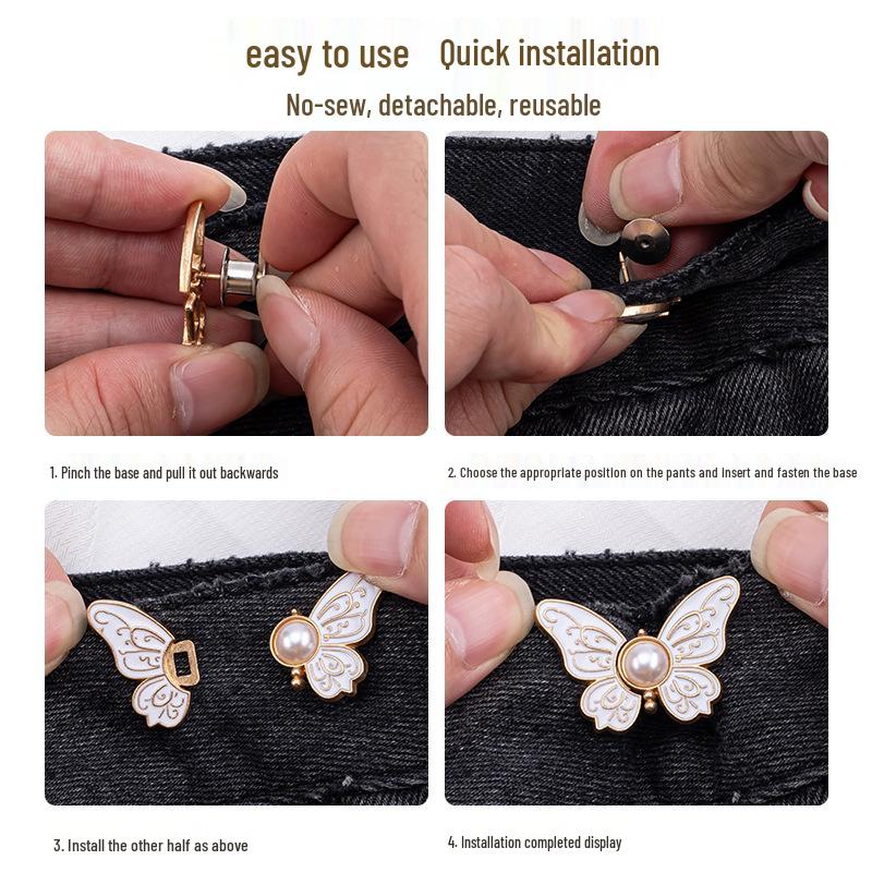 Пряжка-бабочка для талии - Регулируемая, не требующая шитья джинсовая пуговица для легкой корректировки линии талии.