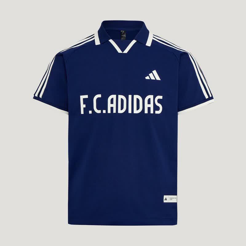 Adidas Unisex Three-Stripe Football-Style Printed Casual Polo Shirt