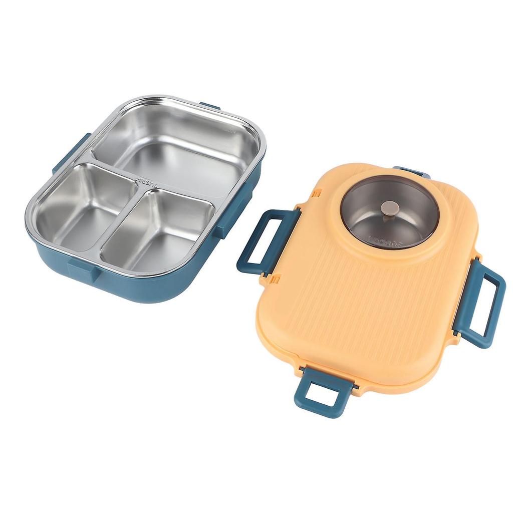 Stainless Steel Insulated Lunch Box - 1100ml, Double-layered, Three-compartment Design, with Chopsticks, Spoon, Soup Bowl