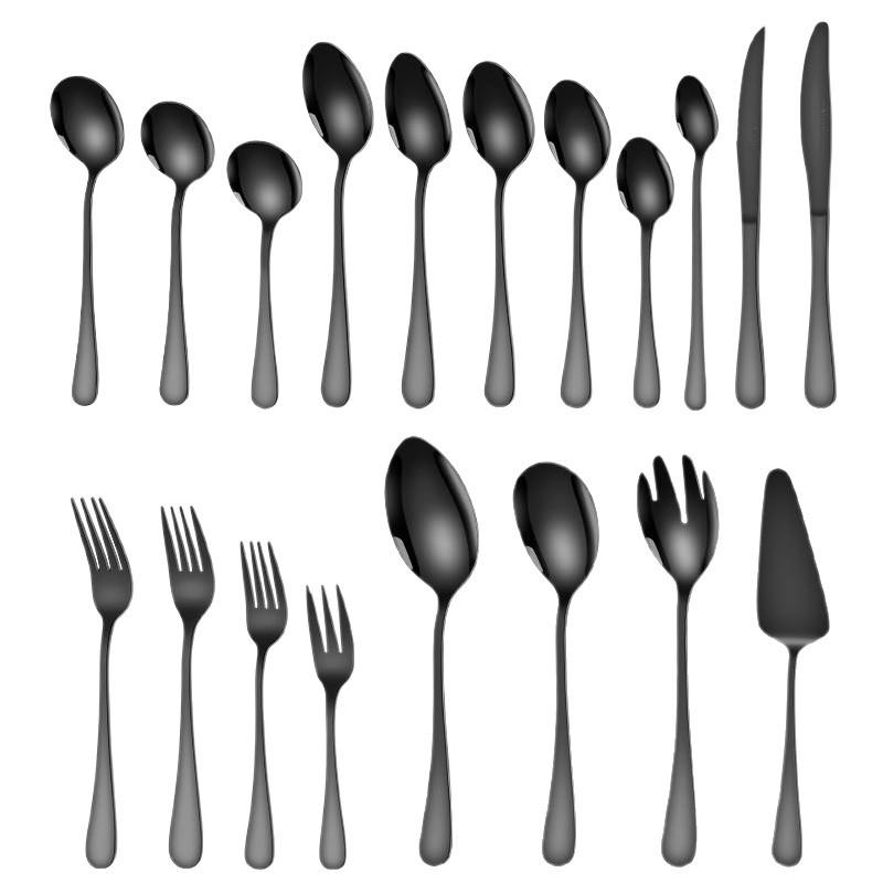 Набор столовых приборов из нержавеющей стали: Нож, Вилка, Ложка для Дома, Отеля, Западного Ресторана, включая Стейковый Нож и Вилку, Суповую и Столовую Ложку с Длинной Ручкой.