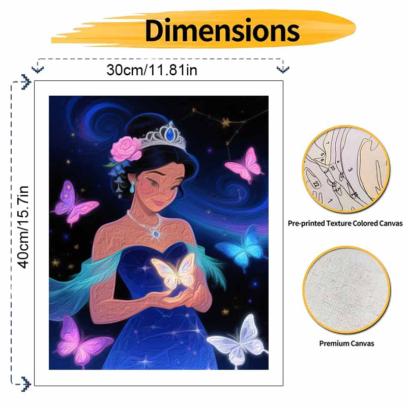 Disney princess butterfly night sky oil painting hand painting coloring painting handmade diy home decoration gift