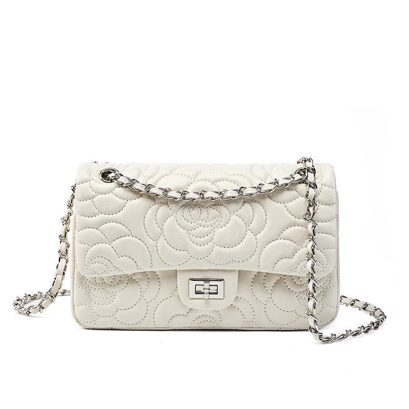 Elegant Xiangfeng Camellia Diamond Women's Bag: Textured, Fashionable High Goat Leather Chain Crossbody Shoulder Bag