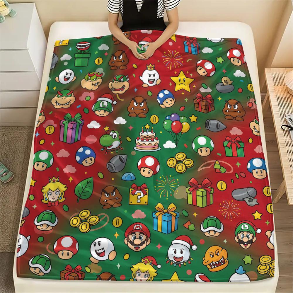 Super Mario Cartoon Warm Flannel Blanket, Printed for Bed Sofa Chair, Ideal for Picnic Travel Home -HE62