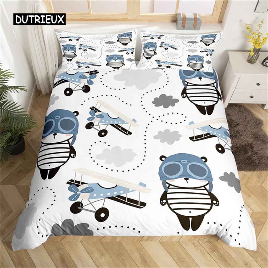 Мультяшный пододеяльник с самолетом, комплект постельного белья с самолетом, милый пододеяльник из микрофибры с облаками, Твин, Кинг, для детей, мальчиков, девочек, подарок, для комнаты