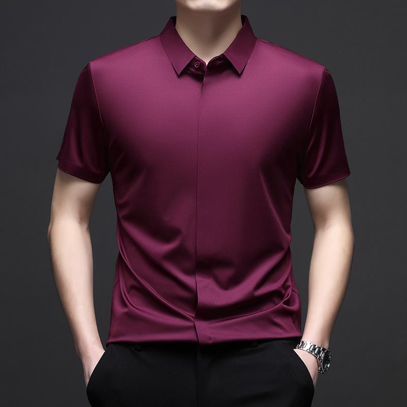 Ics Silk Мужская рубашка с коротким рукавом Деловой кэжуал Стрейч Однотонная Для коммерческих дел Повседневный топ