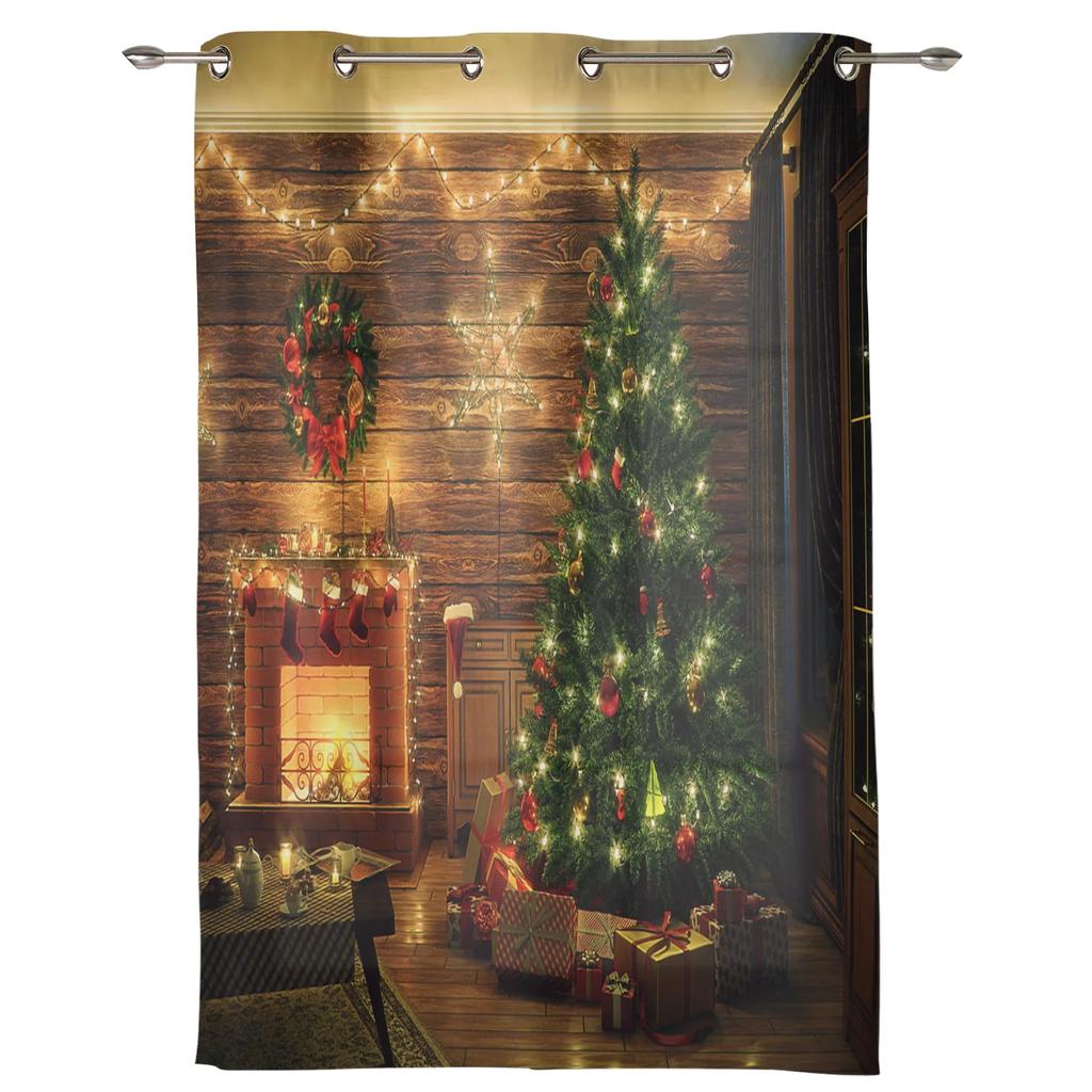 Рождественская комната Рождественская елка камин шторы для спальни гостиная шторы кухня детские окна занавески домашний декор